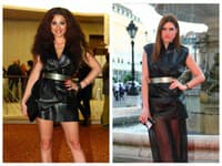 Speváčka Anita Soul v kožených šatách a výrazným opaskom, rovnaké šaty na iný spôsob zvolila moderátorka Fashion TV Jana Mutňanská
