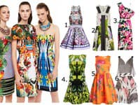 Vľavo PINKO, 1. Mary Katrantzou, 2. Peter Pilotto, 3. H&M, 4. Karen Millen, 5. Lindex, 6. Delpozo