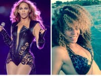 Popová kráľovná Beyoncé počas show (naľavo) a v súkromí (napravo)