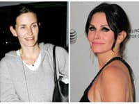 Courteney Cox bez mejkapu (vľavo) a s výrazným mejkapom (vpravo), s ktorým táto inak veľmi krásna žena prehnala