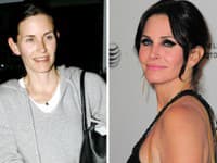 Courteney Cox bez mejkapu (vľavo) a s výrazným mejkapom (vpravo), s ktorým táto inak veľmi krásna žena prehnala, ZDROJ: Profimedia