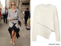 Olivia Palermo obľubuje originálne kúsky a jedným z nich je aj takýto asymetrický sveter