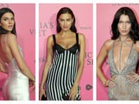 Modelky Victoria's Secret Kendall Jenner, Irina Shayk a Bella Hadid pózujú počas after party módnej šou