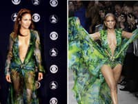 Šaty, ktoré Jennifer predviedla na cenách Grammy (vľavo) a tie 