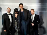 Po prehliadke Jean Paul Gaultier v Paríži v januári 2020 zľava Jozef Pavleye, Diane Pernet, Jakub Gulyás a Milosh Harajda