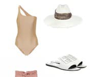 PLavky: Jade Swim, Nohavice: Zara, Topánky: Givenchy, Klobúk: Brunello Cucinelli