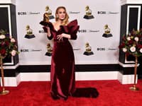 Speváčka Adele sa predviedla  v malinových zamatových šatách s výraznými ramenami z módneho domu Louis Vuitton. 