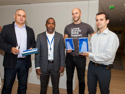 Na fotografii (zľava) Milan Masaryk, finančný riaditeľ spoločnosti ESET, Wolda Grant, partner Deloitte Slovensko, Michal Truban, konateľ, Websupport a Peter Paška, zakladateľ spoločnosti Creative Web.           