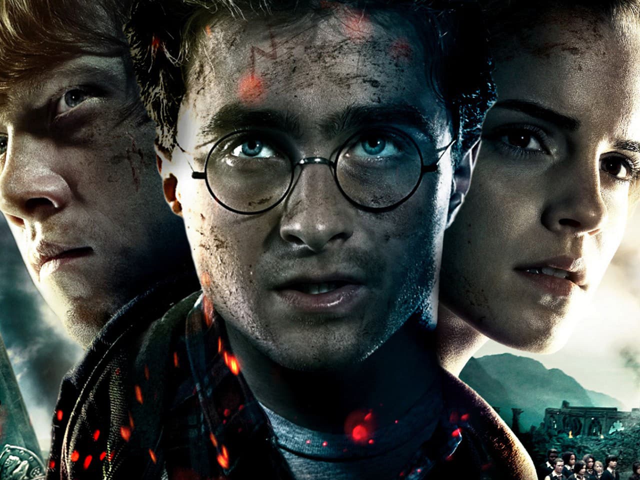 Rupert Grint, Daniel Radcliffe a Emma Watson ako nerozlučné rokfortské trio.