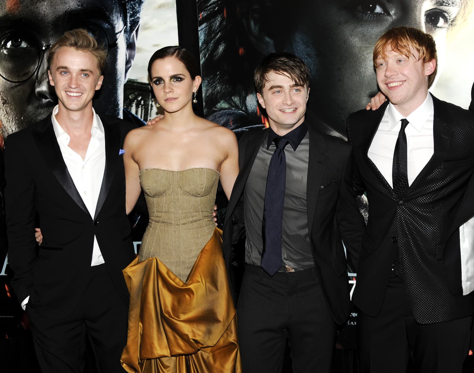 Tom Felton, Emma Watson, Daniel Radcliffe a Rupert Grint (Zdroj: SITA/AP Photo/Evan Agostini, File)