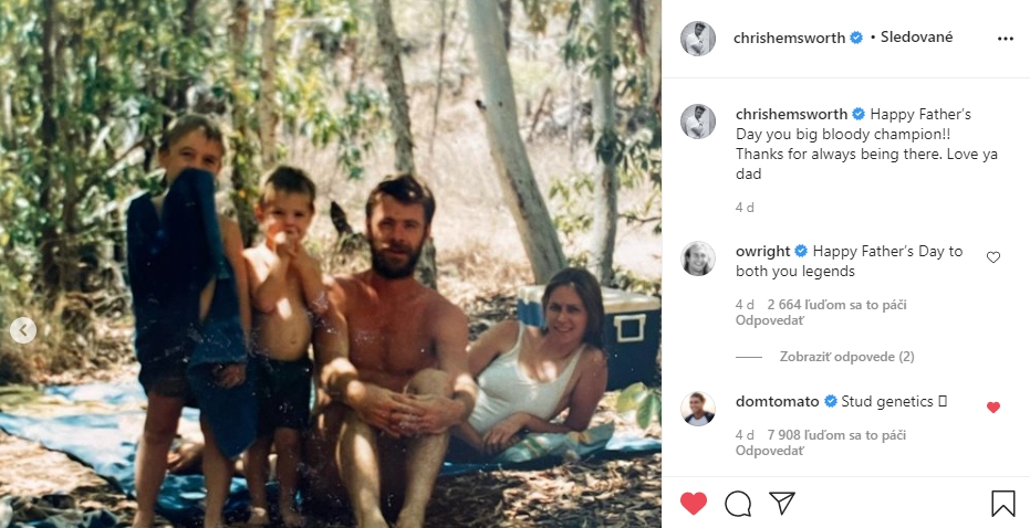 Druhý sprava Chrisov otec Craig v mladosti (Zdroj: Instagram/chrishemsworth)