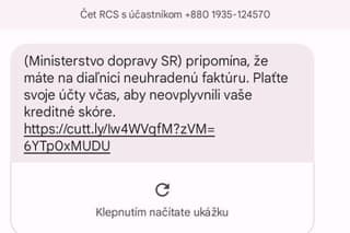 Falošné sms žiadajúce zaplatenie
