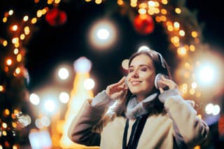 Lady enjoying xmas playlist