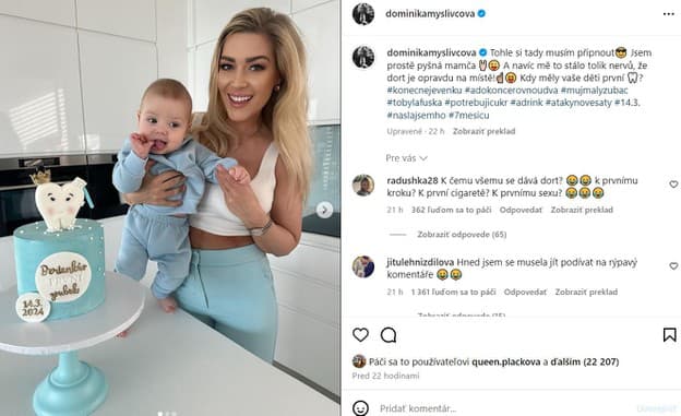 Dominika Myslivcová oslávila, že jej synčekovi narástol prvý zub
