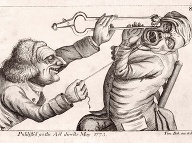 Karikatúra z 18. storočia, ktorá pripodobňuje prácu zubára k mučiarovi.